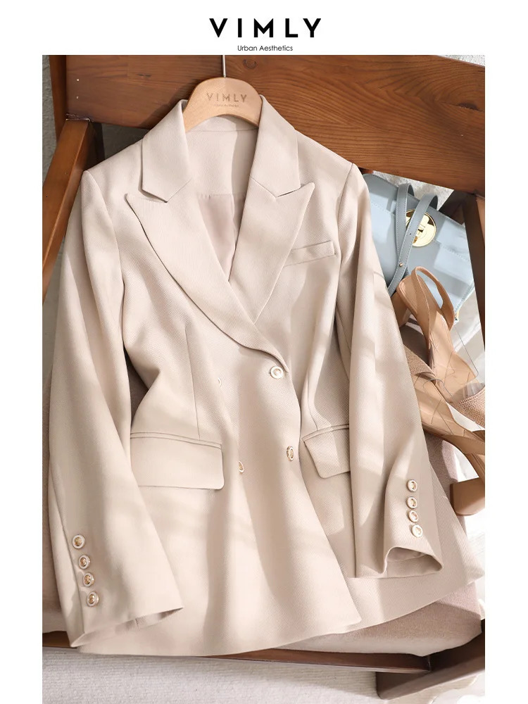 Vimly Korean Style Spring Black Jacket Womens Office Womens Professional Loose Long Sleeve Solid Business Set 241111