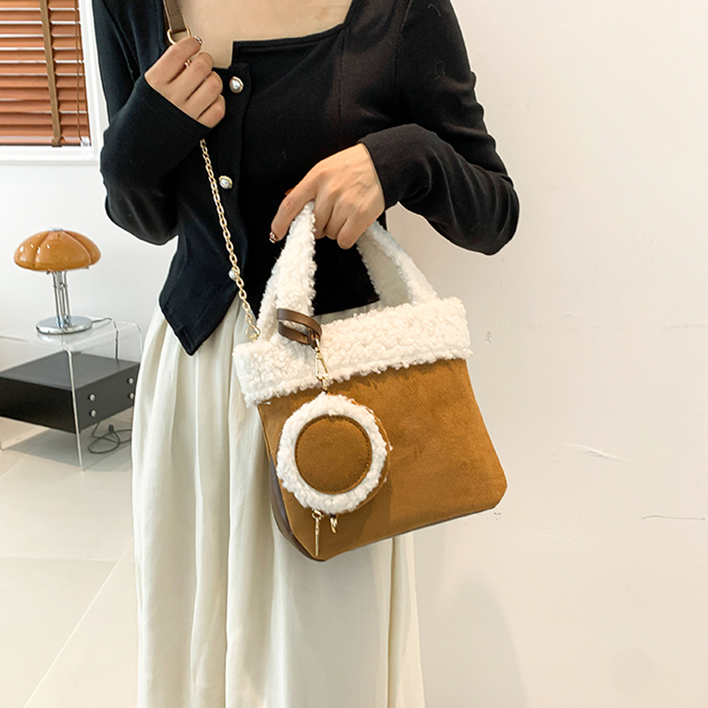 Women Faux Lamb Wool Handbag Versatile Plush Crossbody Bag with Coin Bag Fluffy Tote Handbag Messenger Bag Satchel Stylish Purse