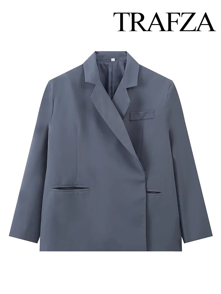 TRAFZA Womens Fashion Long Sleeve Collar Pocket Decorative Jacket Autumn Womens Casual Single Button Solid Color Sports Jacket 241111