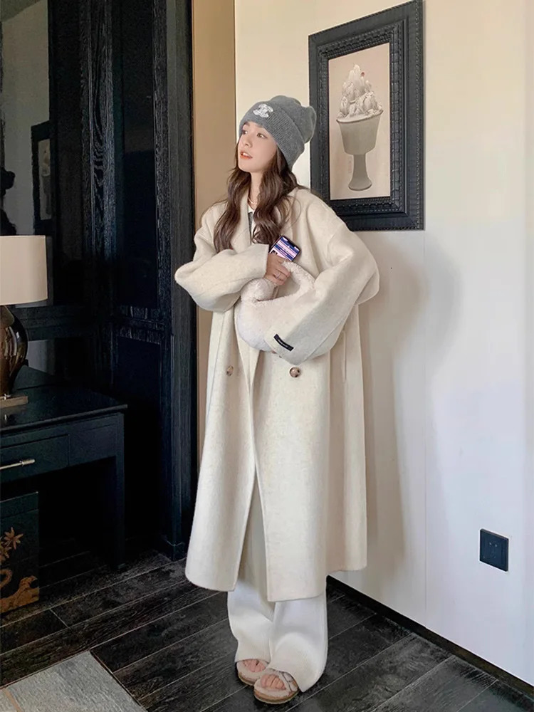 Autumn and winter collar long wool blend jacket elegant wool Abrigos casual loose jacket Casacos top Korean Chamarras jacket 241112