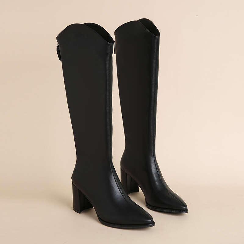 Plus Size 34-43 New Women Zipper Simple Thick Heels Autumn Winter Boots Knee High Botas