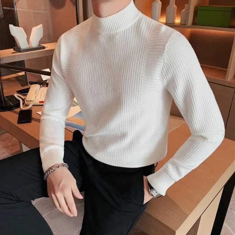 Pulleys Turtleneck White Knitted Mens Shirt High Neck Mens Shirt Business Clothing Cotton T-shirt Thick Winter Old X W2411111