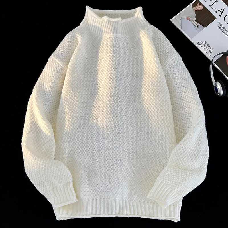 Elastic knit unisex ultra-thin navy blue collar casual shirt sweater autumn winter mens basic fashion sportswear long sleeved Pullover W2411111