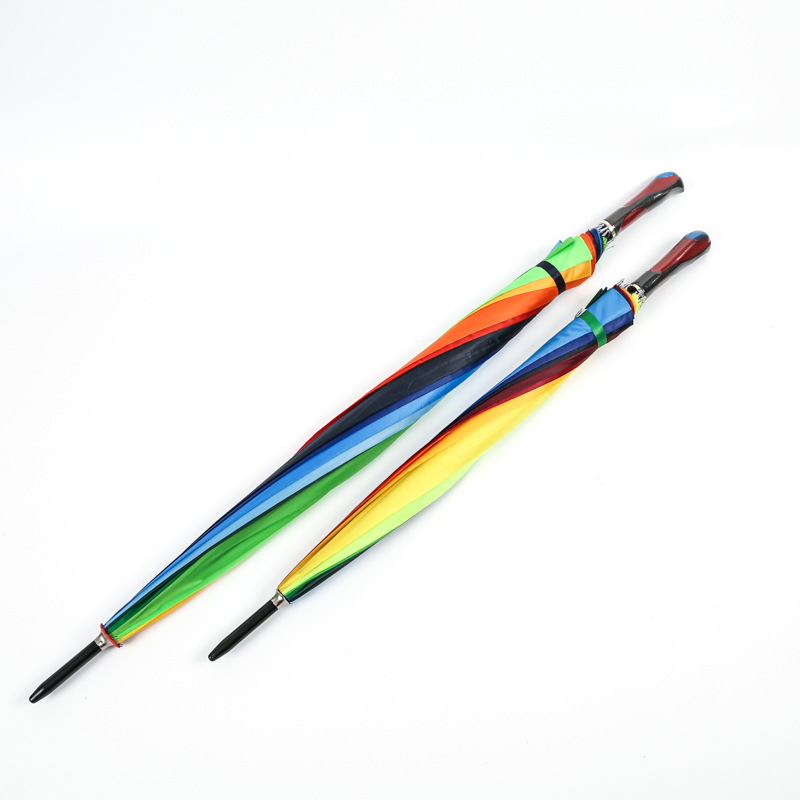 Straight pole 16 bone rainbow umbrella long handle automatic sunny umbrella creative gift advertisement umbrella print logo