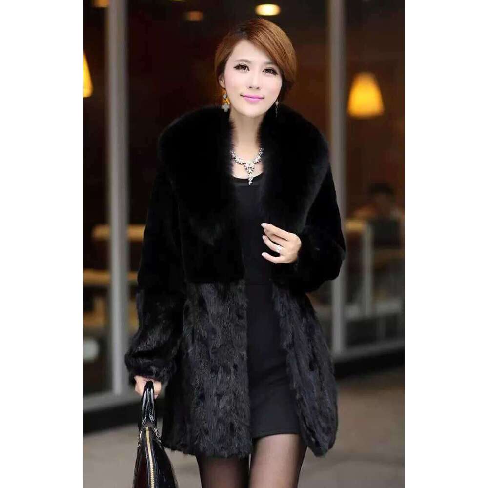 shanshi fur coat women Autumn winter women's faux large collar spliced mid length coat fur warm and slim fit coat