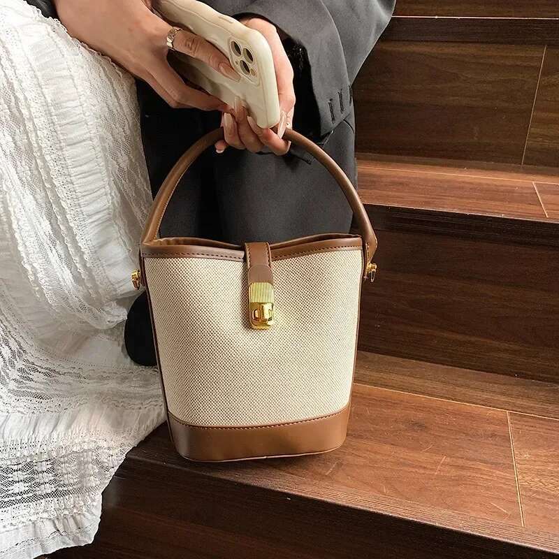 LITTLETON Canvas Bucket Bag Advanced Sense Large Capacity Three-dimensional Single Shoulder Crossbody Temperament Niche Handbag