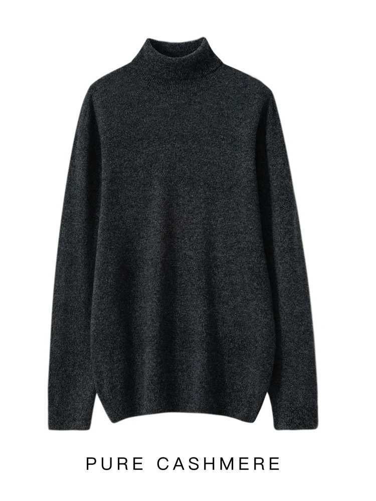Linen mens autumn cashmere sweater with turtle collar and 100% Merino wool knit intelligent casual and warm basic clothing W2411111
