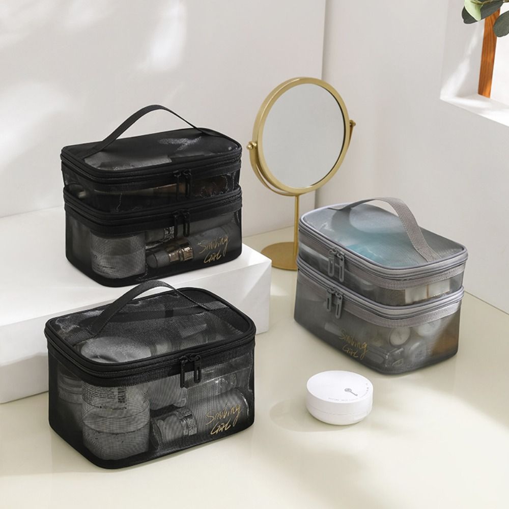 25S new model INS Travel Organizer Wash Pouch Large Capacity Case Double Layer Mesh Storage Perspective Makeup Bag Cosmetic Bags