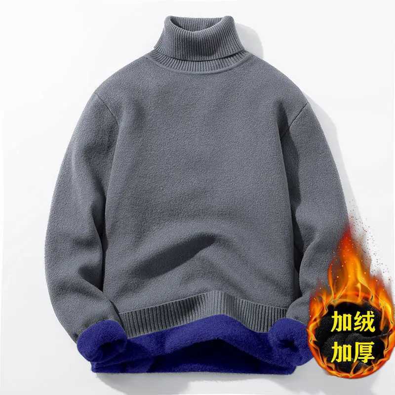 Autumn and winter new mens casual knitted sweater with velvet sweater flannel new spandex turtle neck mens brand clothing W2411111