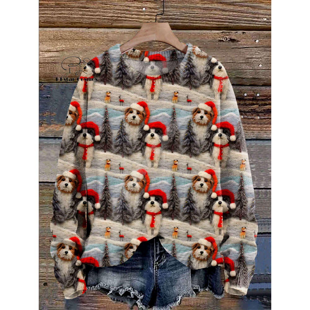 Christmas Santa Claus Cat Dog Graffiti Vintage Retro Winter Ugly Sweater 3DPrint Haruku Pullover Casual Funny Long Sleeves V11