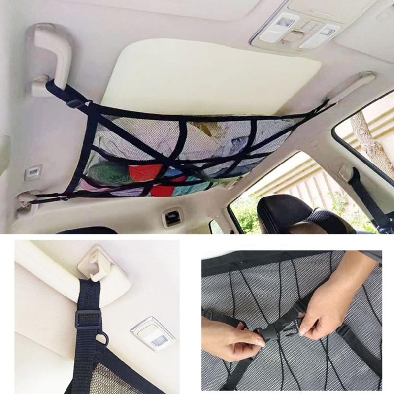 Car Roof Lage Storage Net Cargo Net Organizer Universal Mesh Bag SUV Sedan Car Ceiling Net Pocket Interior Accessory 289ba