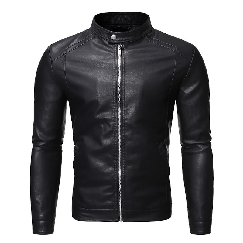 Mens standing collar leather jacket autumn oversized slim motorcycle cycling suit winter thickened PU work clothes 241108