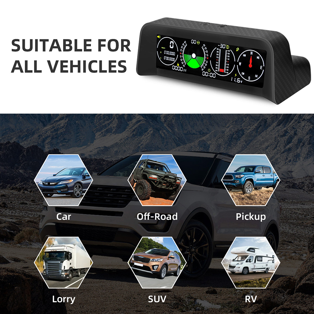 X90 Slope Meter Inclinometer Car Altitude GPS Speedometer HUD Pitch Tilt Angle Protractor Clock Latitude Longitude Campass 5e4e1