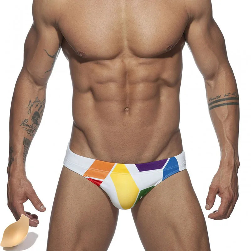 Push Pad Swimsuit Men Sexy Swimwear Swim Briefs Low Waist Bathing Suit Man Print Mens Quick Dry Beachwear Brave Person 240410