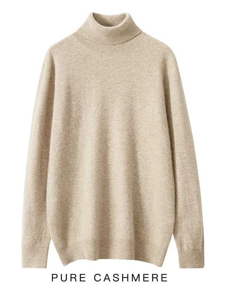 Linen mens autumn cashmere sweater with turtle collar and 100% Merino wool knit intelligent casual and warm basic clothing W2411111
