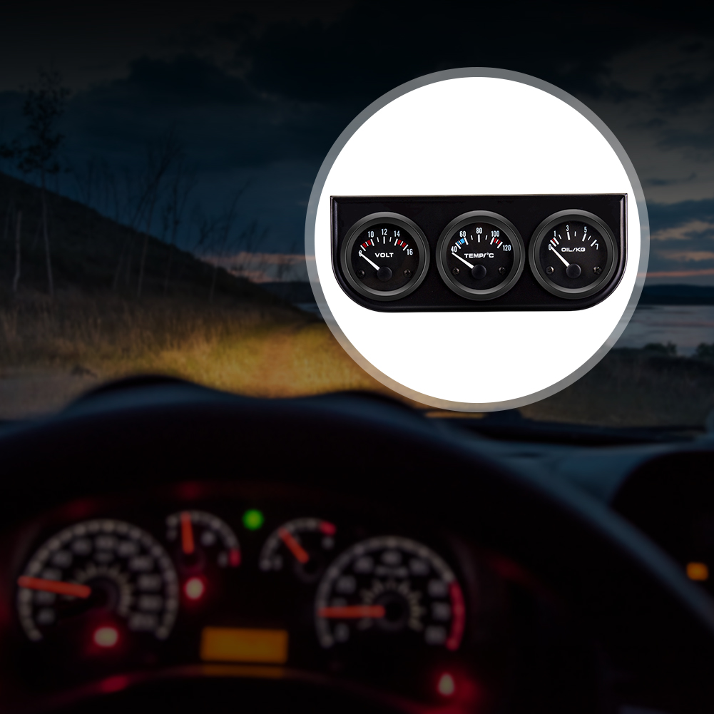 Car Dashboard Triple Meter with Sensor 3 In 1 Instrument Cluster 2 Inch 52mm Water Temp Meter Oil Pressure Gauge with Lighting