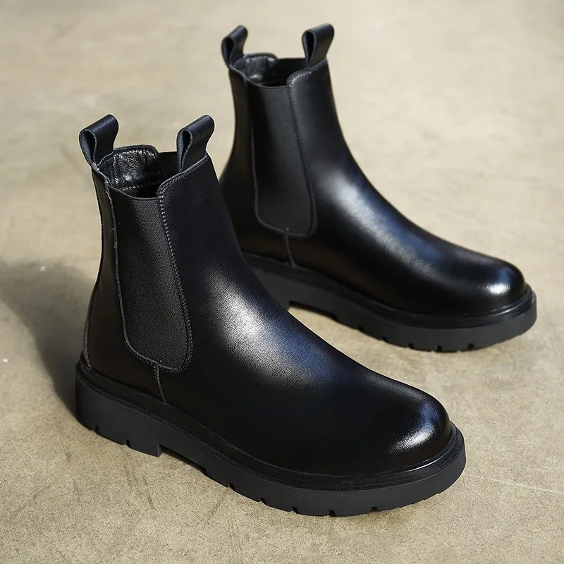 British Soft Leather Slip-on Mens Chelsea Boots Soft-soled Autumn Winter er Shoe Fashion Black Casual Ankle Boots Men 241112