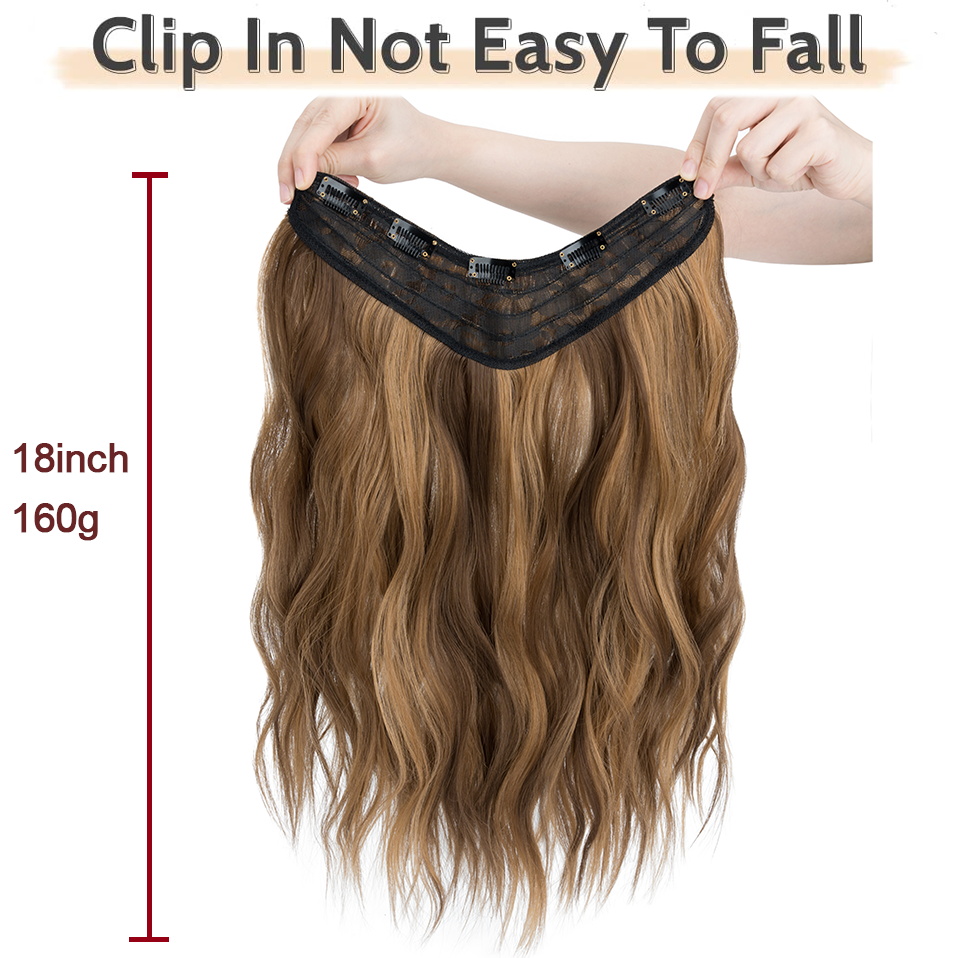 Benehair Clip in Hair Extensions with 5 Clips V-Shaped One Piece Hair Extensions 160g 18inch Long Synthetic Hairpieces for Women 66ff5
