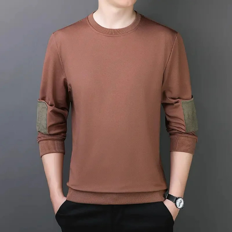 Korean Fashion Mens Comparison Long Sleeve T-shirt Spring/Summer Mens Round Neck Loose Edition Casual Bottom Top 241112