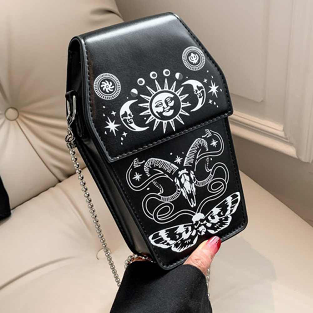 Gothic Coffin Shape Shoulder Bag for Women Halloween PU Leather Crossbody Bag Funny Halloween Phone Bag Make Up Cosmetic Bag New