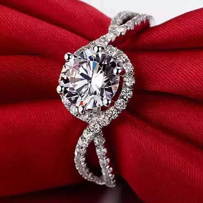 Solitaire ring classic design geometric diamond ring wedding wear inlaid zircon ring 925 sterling silver white crystal ring luxury jewelry