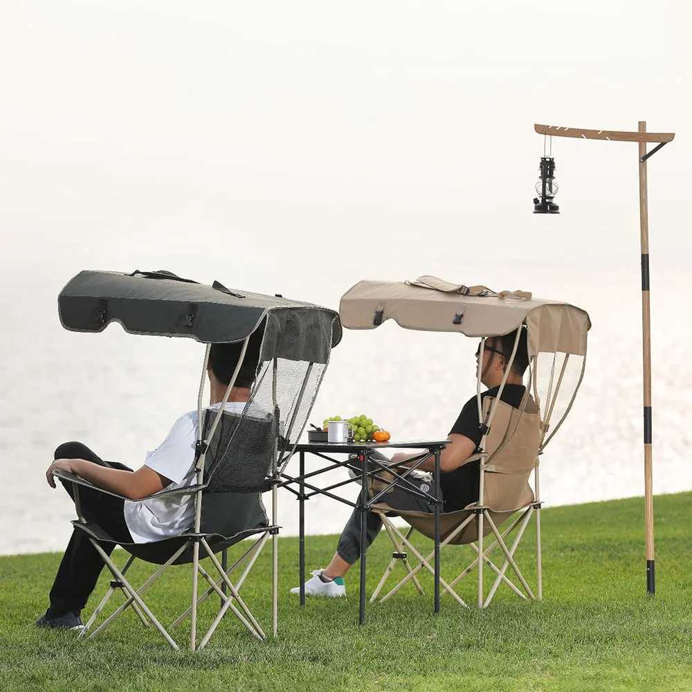 Portable folding chair with covered sunshade beach chair camping chair lawn chair outdoor activity anti slip foot padW241111