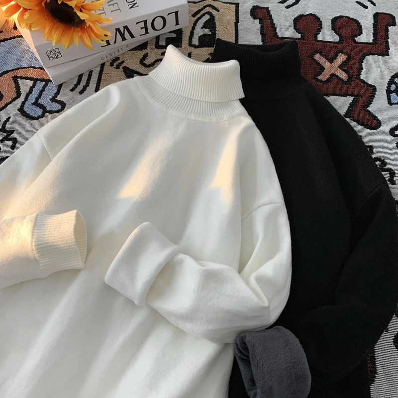 Lappster winter half neck sweater black oversized Korean fashion Harajuku knitted sweater fur retro black latte W2411111