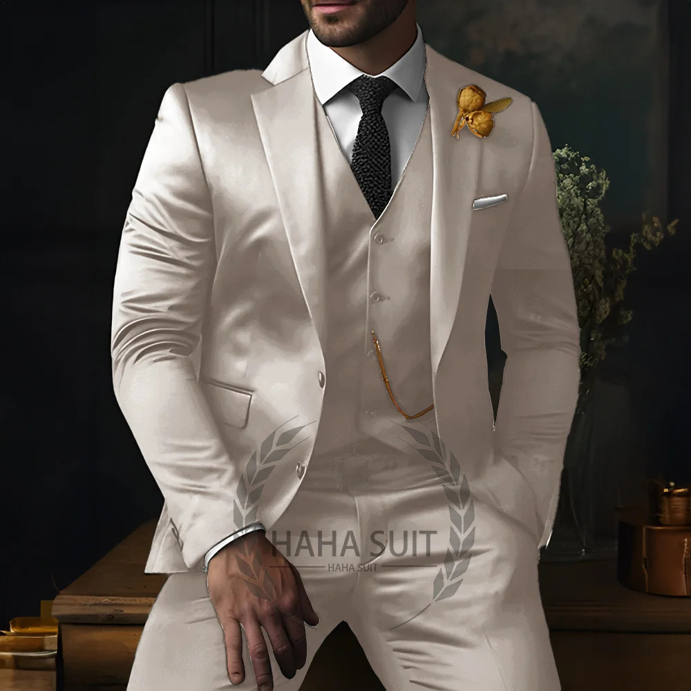 Mens Suit Slim Tailored Tuxed Formal Wedding Suit Full Set 3-Piece 241111