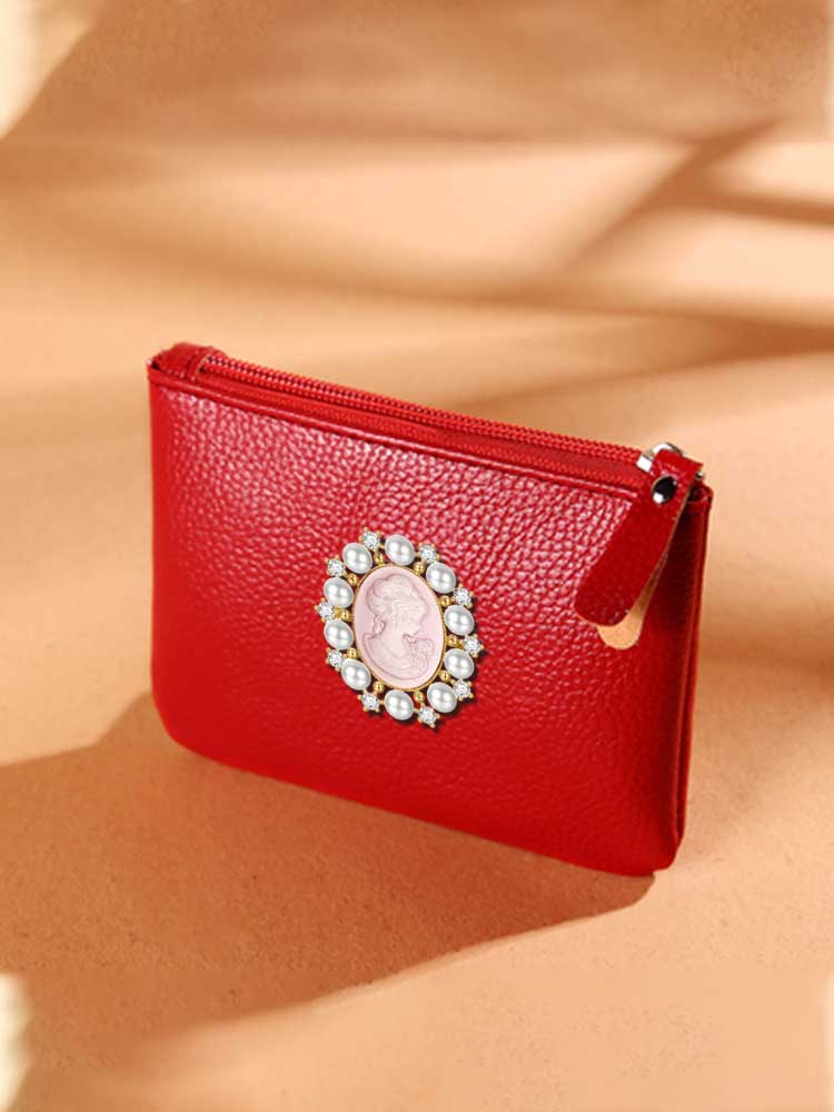 Quality PU Key Wallets Cute Car Key & Coin Storage Gold Decor with Quadratura Elements 9187e