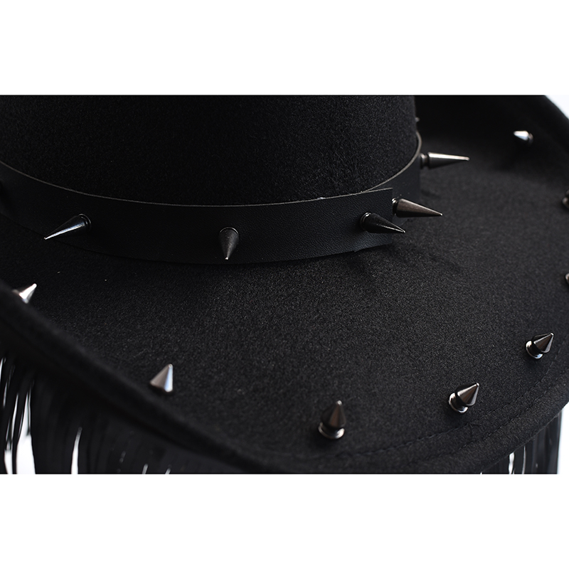 New Handmade Cowboy Hat for Men Women Punk Style Wide Brim Tassel Felt Jazz Hats Cowgirl Festivals Cosplay Party Accessory