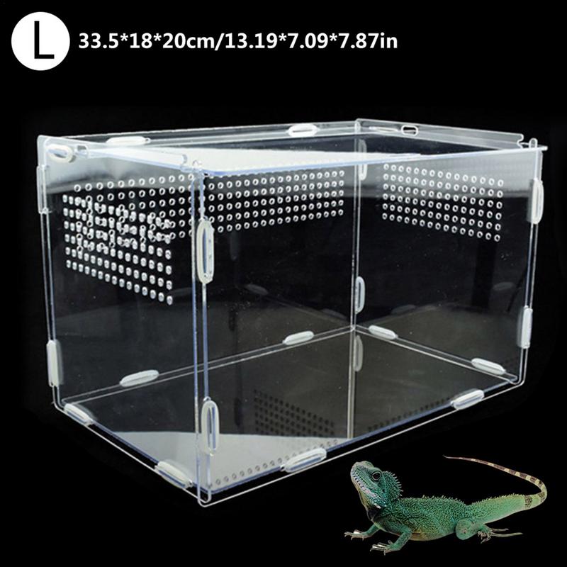 Transparent Reptile Animal Insect Pet Breathable Feeding Plastic Box Hamster Frog Snake Escape-Proof Cage Turtle Lizard Silkworm
