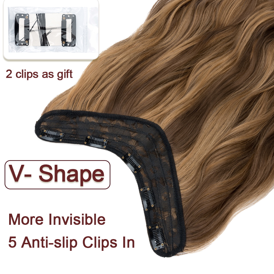 Benehair Clip in Hair Extensions with 5 Clips V-Shaped One Piece Hair Extensions 160g 18inch Long Synthetic Hairpieces for Women 66ff5