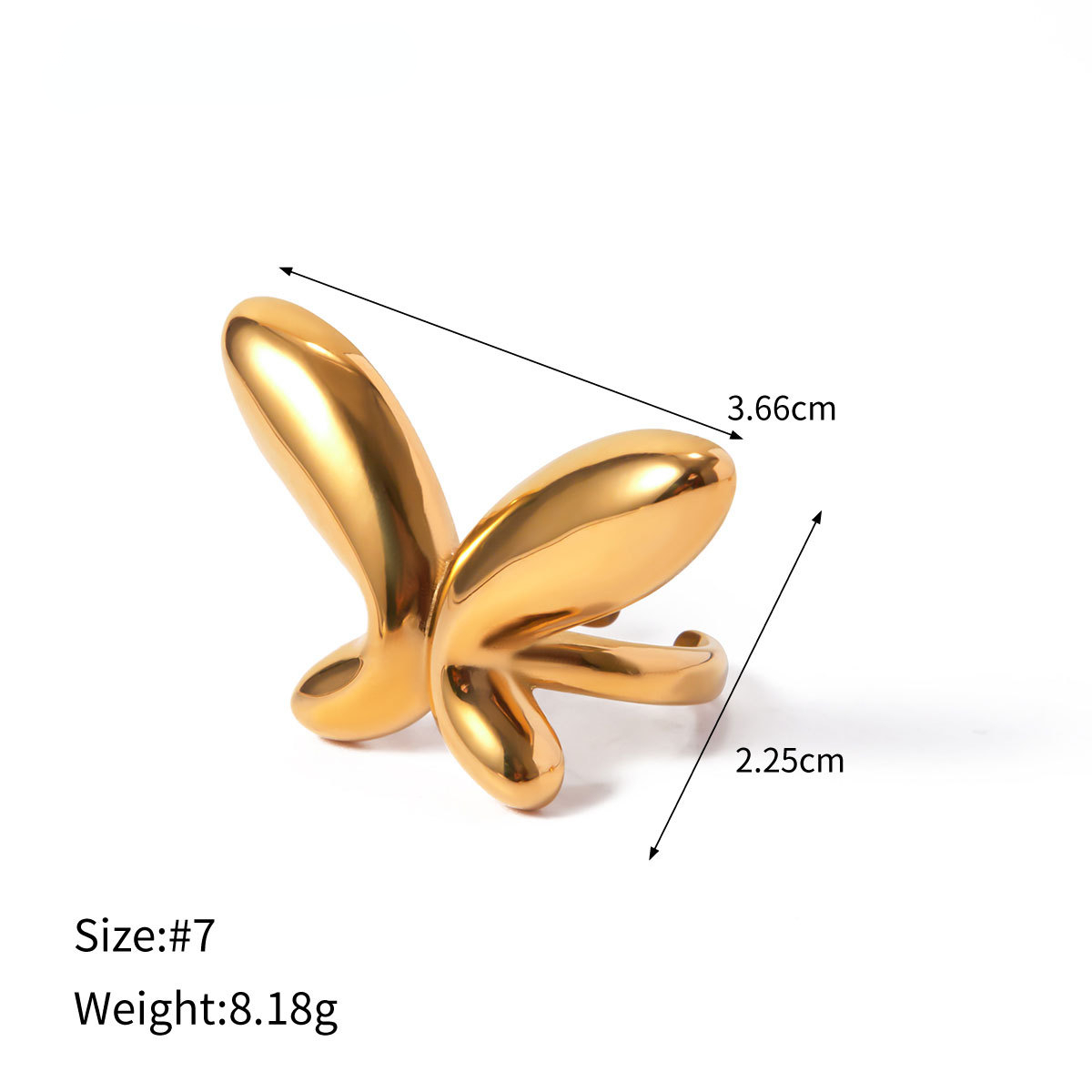 18k Gold-plated Stainless Steel Butterfly Opening Ring for Women Designer Jewelry Free Shipping Wholesale
