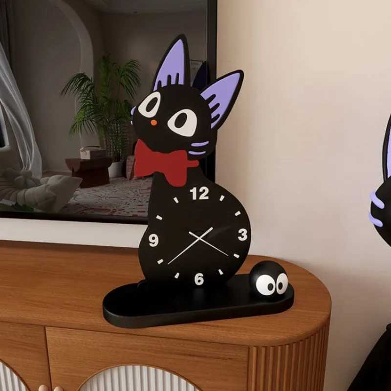 Wall Clocks Black Cat Desk Clock Wooden Clock Kikis Cartoon Cute Animal Creative Ornament Entrance Living Room Bedroom Desktop Home Decor J241112