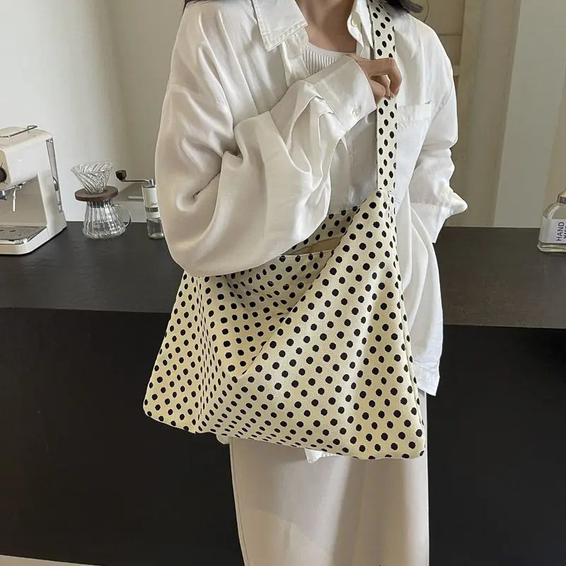 Korean Fashion Dot Canvas Bag Large Capacity Single Shoulder Messenger Bag 241111