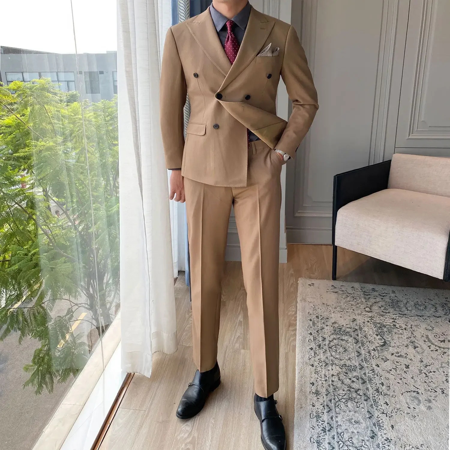 Business Formal Korean 2 Piece Outfit Set Man Dress Full Suit for Men Fashion Classic Trends Costumes Clothing Gentleman Blazer 241111