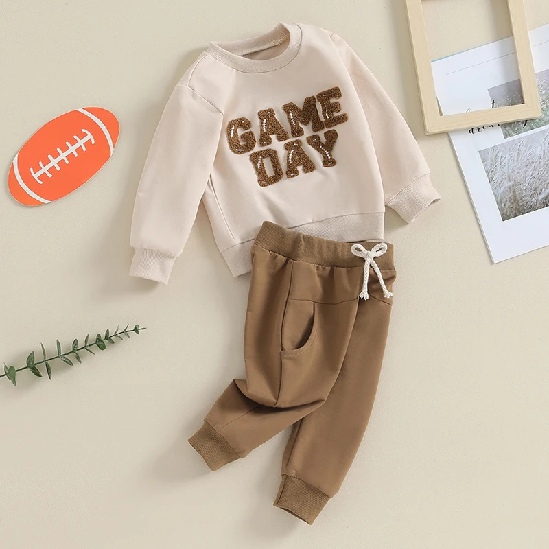 Newborn Baby Boy Toddler Girl Clothes Rugby Football Long Sleeve Pullover Sweatshirt Pants Set Fall Outfits smile