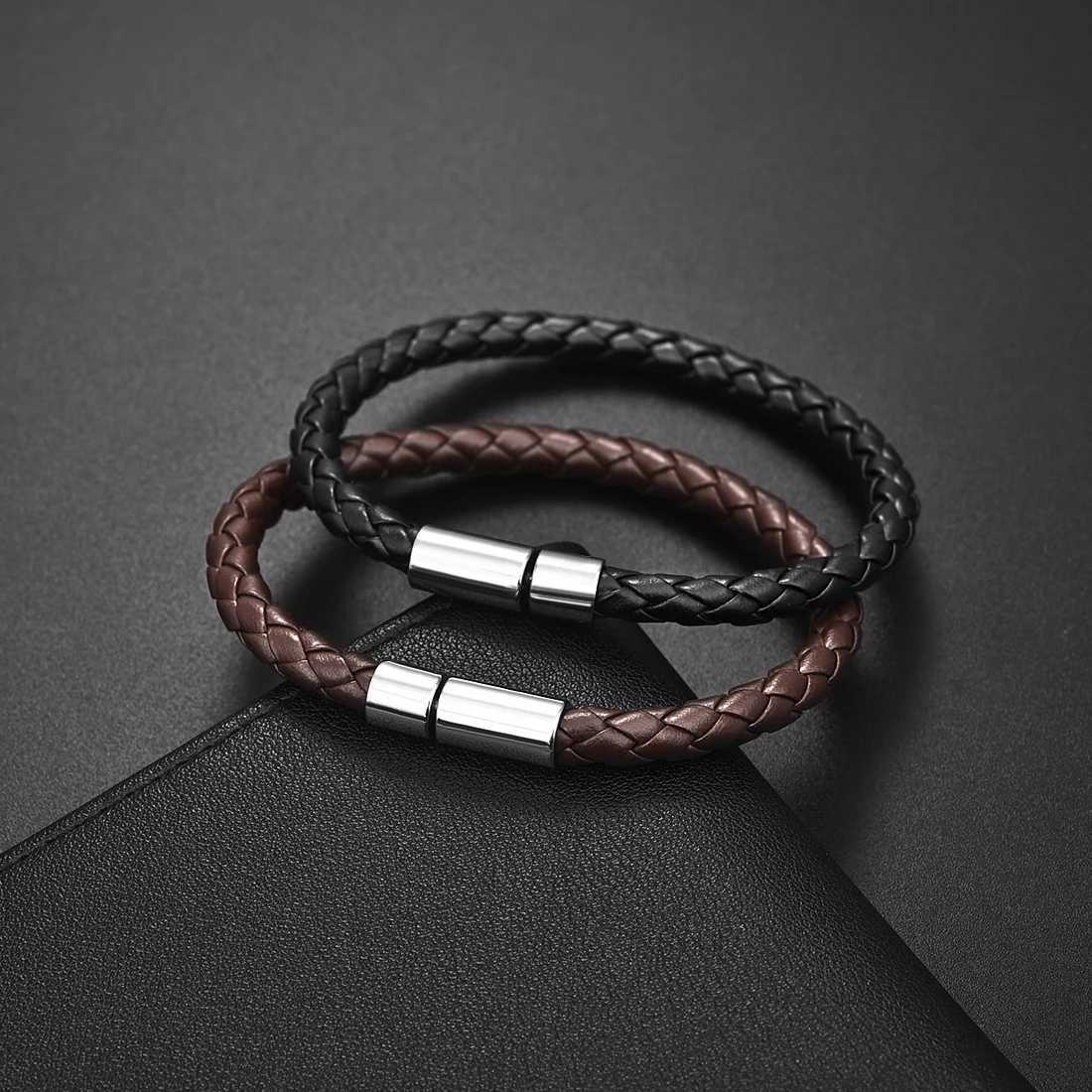 High quality handmade woven single-layer casual leather bracelet for men punk hip-hop party simple charm bracelet jewelry wholesale W241111