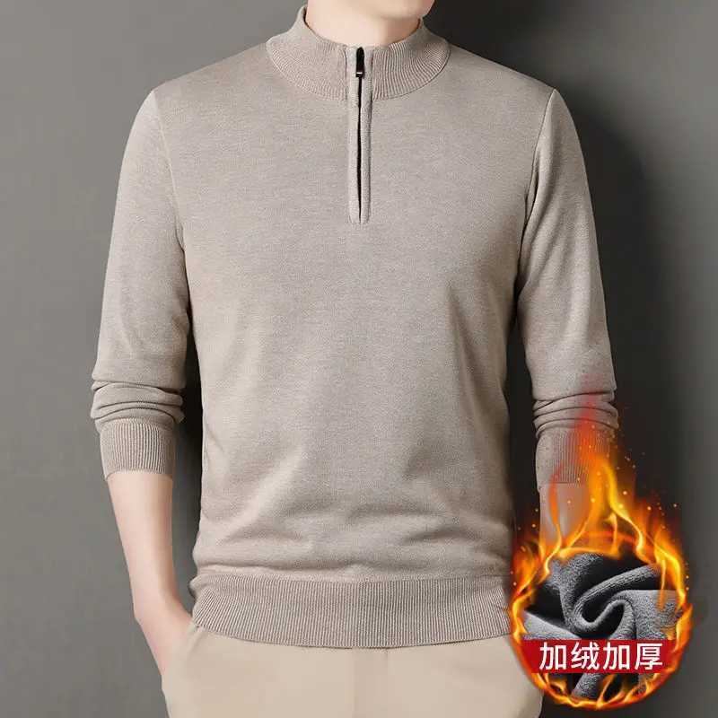 Mens Turtlenecks Sweater Knitwear Solid Thick Wool Half Zipper Pulling Sweater Mens Business Casual Soft Sweater W2411111