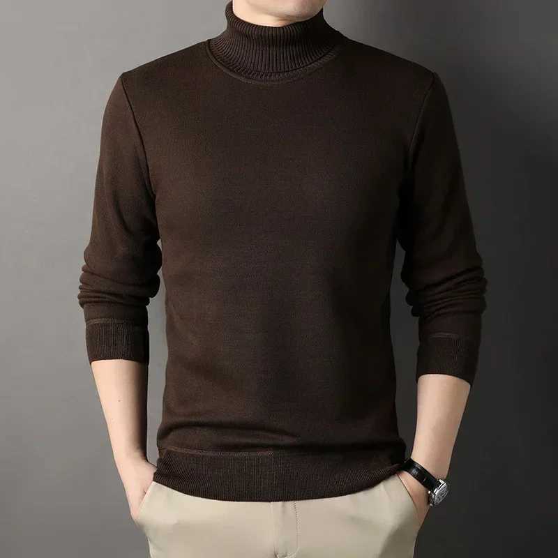 Mens Turtleneck Velvet Knitted Sweater Winter Autumn Long Sleeve Mens Warm Pull Bottom Sweater Ultra Thin Slim Solid Mens Clothing W2411111