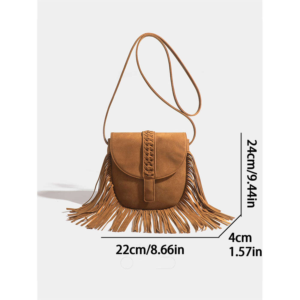 2024 spring new clamshell braided fringe retro soft leather trend all the crossbody bag for women