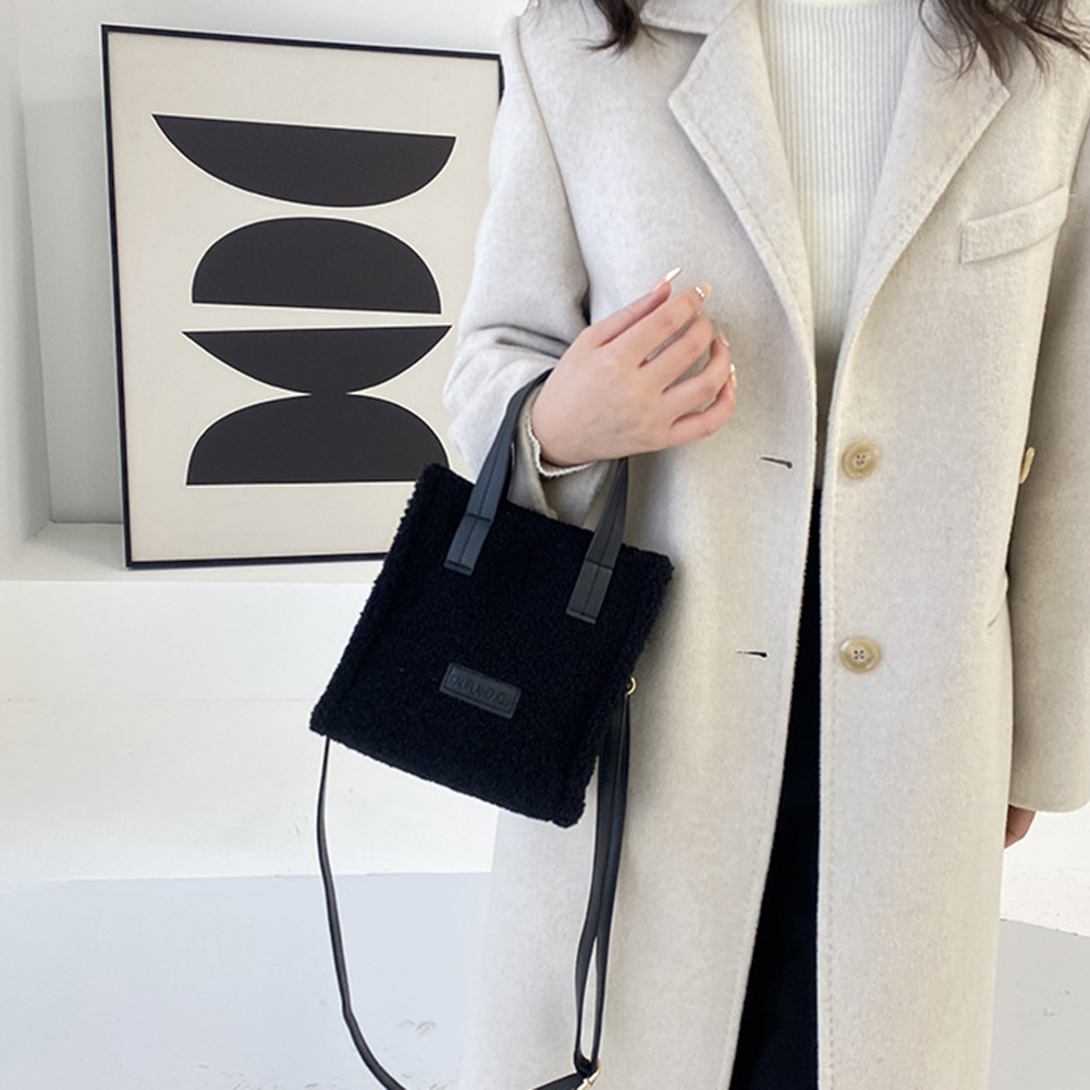 Casual Women Small Plush Shoulder Bag Lamb Wool Like Fabric Crossbody Bags Totes Ladies Cloth Zipper Purse Mobile Phone Handbag