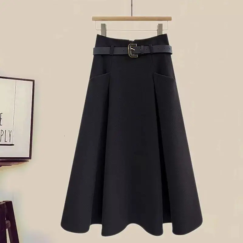 Autumn and Winter Set Womens Fashion Age Stress Relief Waist Clip Open Woolen Sweater Medium Long Two Piece Set 241112