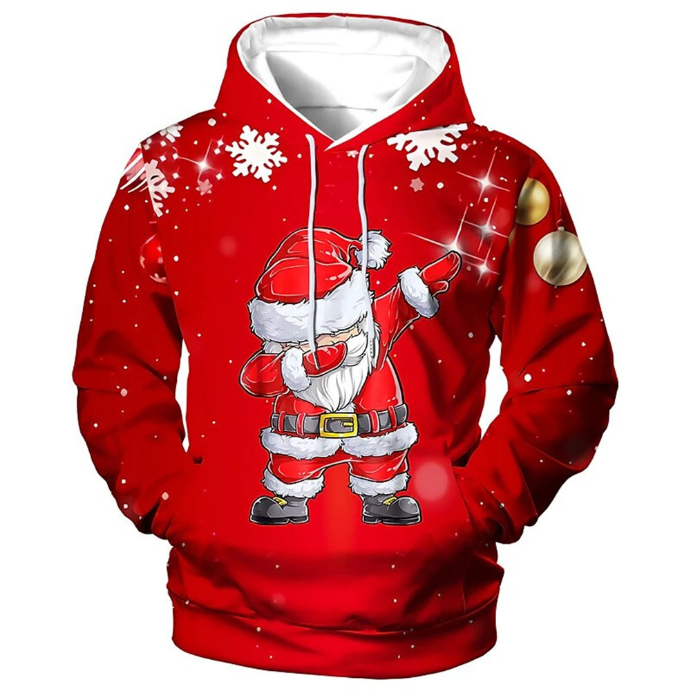 Christmas Hoodies For Men Funny Santa Claus Print Long Sleeve Hooded Sweatshirts Autumn Clothing Holiday Casual 241111