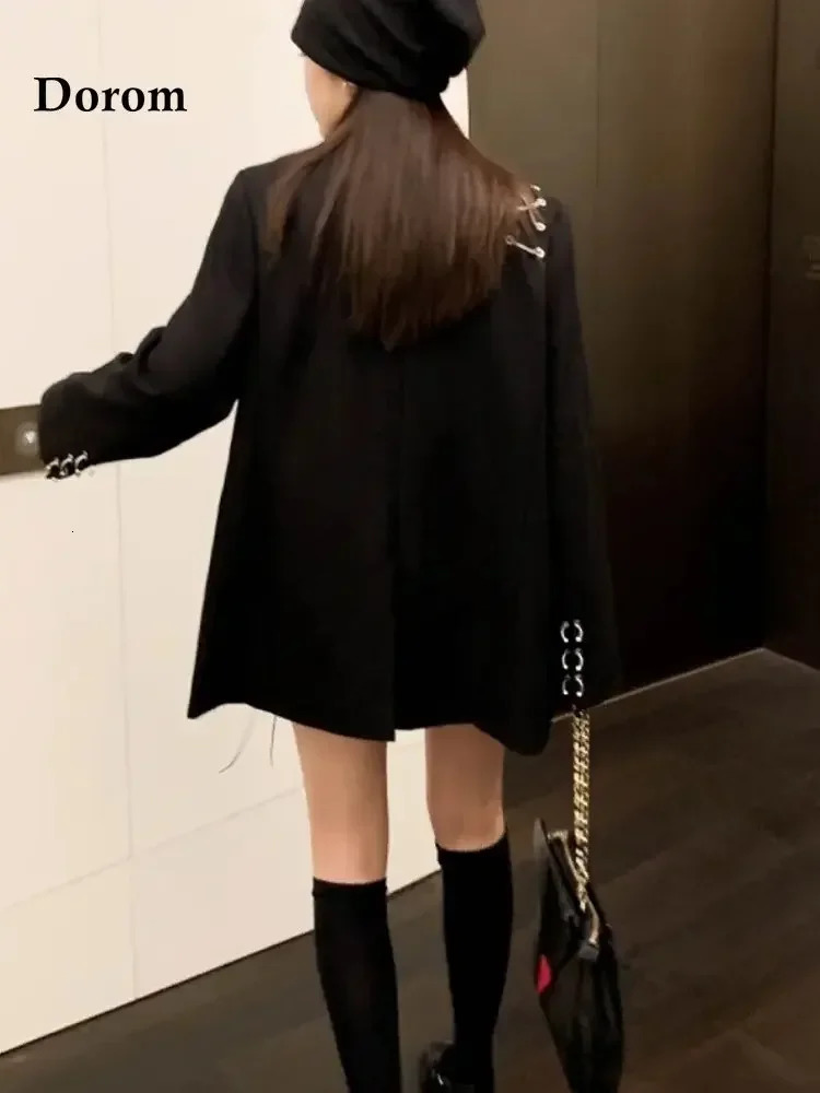 Retro Gothic Black Jacket Womens Korean Long Sleeve Loose Set Jacket Spring and Autumn Office Harajuku Womens Coat 241111