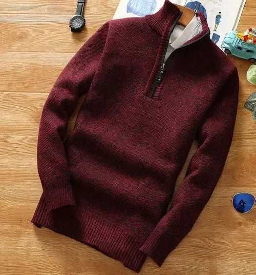 Customized Winter Mens Wool Thick Sweater Half Zipper Turtle Neck Warm Pull High Quality Mens Ultra Thin Knitted Wool Sweater W2411111