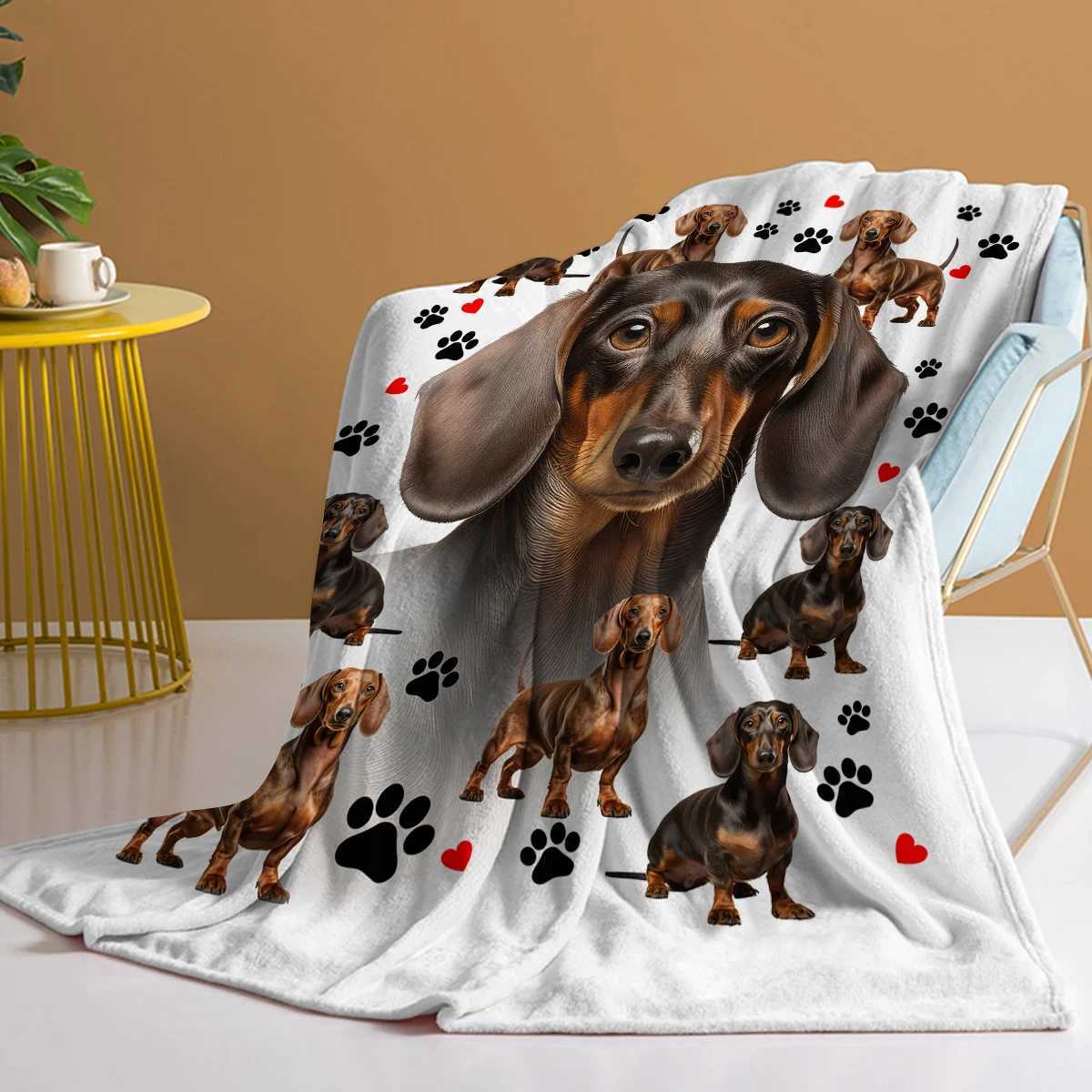 Dachshund Blanket Cute Black and Red Paws Printed Soft Flannel Blanket Warm Cozy Blanket for Teens Adults kidsXJ241111