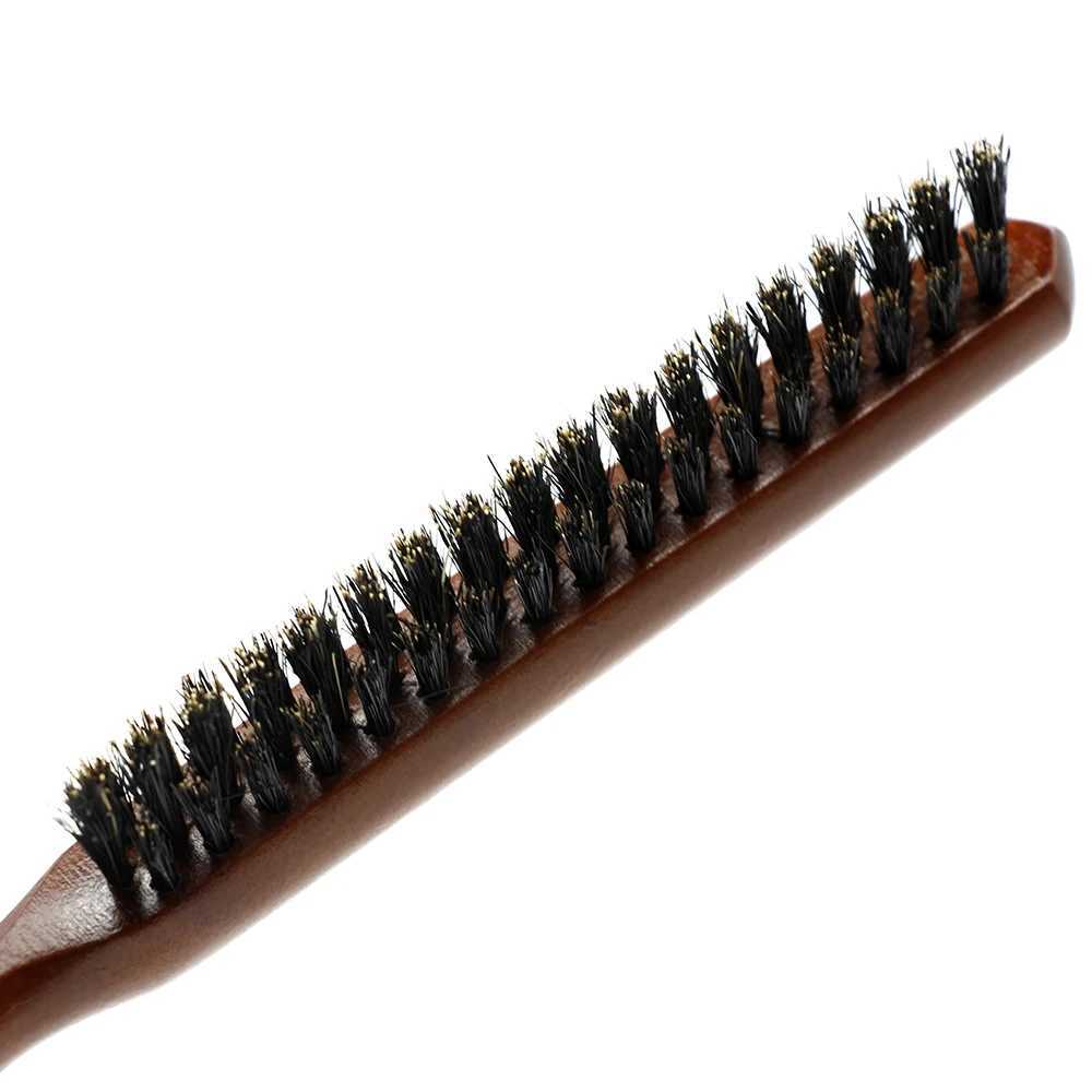 Natural pig mane hair fluffy comb wooden handle hair brush anti-static hair comb scalp massage hair stylist styling tool W241112