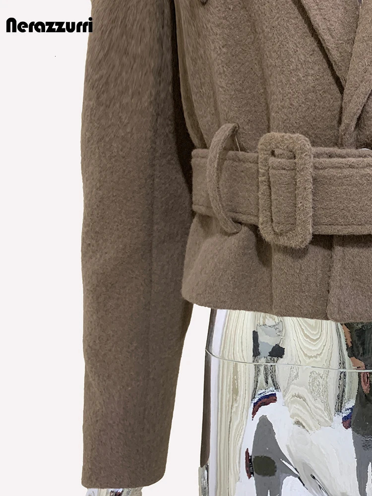 Mauroicardi Autumn Elegant Warm Short Woolen Jacket Men Belt Long Sleeve Single Breasted Clothes 2024 241108