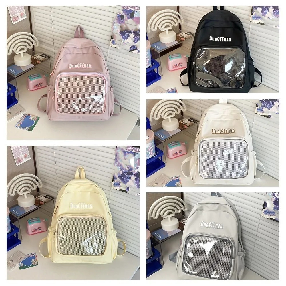 Fashion Nylon Jk Transparent Backpack Large Capacity Solid Color Pocket Itabag Y2k Simple Korean School Bag for 241111